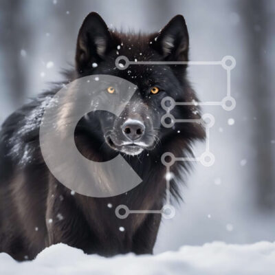 Intra Συλλεκτικό Ξύλινο Παζλ Plywood  4mm - Μαύρος Λύκος στο χιόνι με ορθάνοιχτα μάτια Σε Ξύλινο Κουτί - Διαστάσεις: 10x10 cm – 25 κομμάτια - Image 1