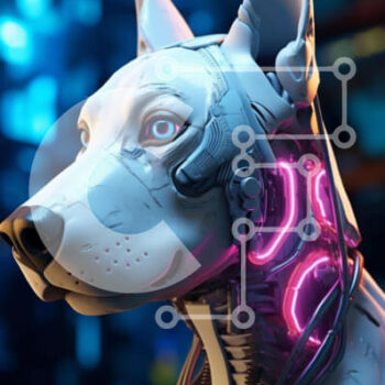 Intra Συλλεκτικό Ξύλινο Παζλ Plywood  4mm - Λευκός σκύλος με ροζ φώτα νέον - Θέμα τεχνολογίας Σε Ξύλινο Κουτί - Διαστάσεις Puzzle: 10x10 cm – 25 κομμάτια - Image 1