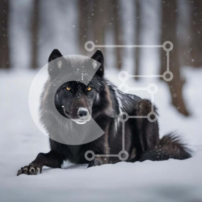 Intra Συλλεκτικό Ξύλινο Παζλ Plywood  4mm - Μαύρος λύκος που κάθεται στο χιόνι Σε Ξύλινο Κουτί - Διαστάσεις: 10x10 cm – 25 κομμάτια - Image 1