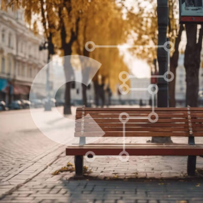 Intra Συλλεκτικό Ξύλινο Παζλ Plywood  4mm - Ξύλινος πάγκος στη μέση ενός αστικού δρόμου με δέντρα Σε Ξύλινο Κουτί - Διαστάσεις Puzzle: 10x10 cm – 25 κομμάτια - Image 1