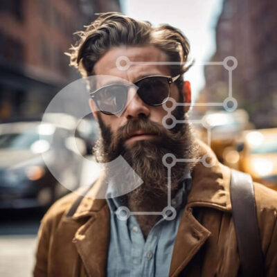 Intra Συλλεκτικό Ξύλινο Παζλ Plywood  4mm - Κομψός άνδρας στην πόλη με τα ταξί στο φόντο Σε Ξύλινο Κουτί - Διαστάσεις Puzzle: 10x10 cm – 25 κομμάτια - Image 1