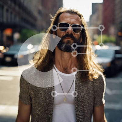 Intra Συλλεκτικό Ξύλινο Παζλ Plywood  4mm - Άνδρας με μακριά μαλλιά στην Urban City Street Σε Ξύλινο Κουτί - Διαστάσεις Puzzle: 10x10 cm – 25 κομμάτια - Image 1