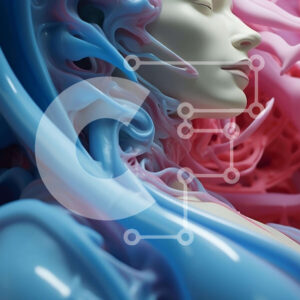 Intra Συλλεκτικό Ξύλινο Παζλ Plywood  4mm - Γυναίκα με το κεφάλι καλυμμένο με ροζ και μπλε υγρό Σε Ξύλινο Κουτί - Διαστάσεις Puzzle: 10x10 cm – 25 κομμάτια