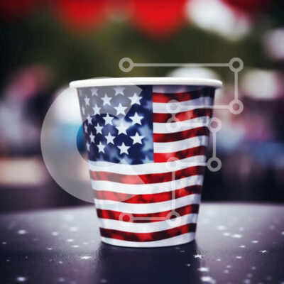 Intra Συλλεκτικό Ξύλινο Παζλ Plywood  4mm - Κόκκινο, λευκό και μπλε χάρτινο κύπελλο αμερικανικής σημαίας Σε Ξύλινο Κουτί - Διαστάσεις: 10x10 cm – 25 κομμάτια - Image 1