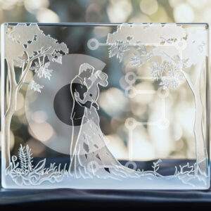 Intra Συλλεκτικό Ξύλινο Παζλ Plywood  4mm - Γυάλινο γλυπτό του ζεύγους που φιλιέται στο δάσος Σε Ξύλινο Κουτί - Διαστάσεις Puzzle: 10x10 cm – 25 κομμάτια