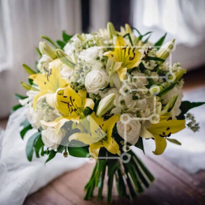 Intra Συλλεκτικό Ξύλινο Παζλ Plywood 4mm - Μπουκέτο με λευκά και κίτρινα λουλούδια σε ξύλινο τραπέζι Σε Ξύλινο Κουτί - Διαστάσεις: 10x10 cm – 25 κομμάτια - Image 1