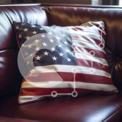 Intra Συλλεκτικό Ξύλινο Παζλ Plywood  4mm - Κόκκινος δερμάτινος καναπές με μαξιλάρι με αμερικανική σημαία Σε Ξύλινο Κουτί - Διαστάσεις Puzzle: 10x10 cm – 25 κομμάτια - Image 1