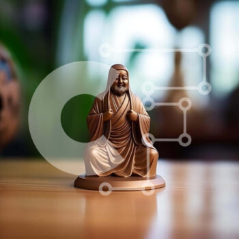 Intra Συλλεκτικό Ξύλινο Παζλ Plywood  4mm - Καφέ άγαλμα του Βούδα σε ξύλινο τραπέζι Σε Ξύλινο Κουτί - Διαστάσεις Puzzle: 10x10 cm – 25 κομμάτια - Image 1