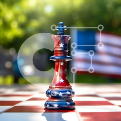 Intra Συλλεκτικό Ξύλινο Παζλ Plywood  4mm - Κόκκινο, λευκό και μπλε σκάκι με αμερικανική σημαία Σε Ξύλινο Κουτί - Διαστάσεις Puzzle: 10x10 cm – 25 κομμάτια - Image 1