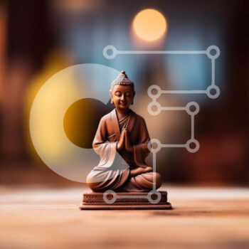 Intra Συλλεκτικό Ξύλινο Παζλ Plywood  4mm - Καφέ άγαλμα του Βούδα σε ξύλινο τραπέζι Σε Ξύλινο Κουτί - Διαστάσεις Puzzle: 10x10 cm – 25 κομμάτια - Image 1