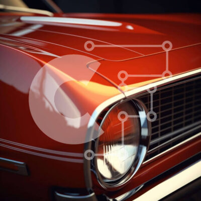 Intra Συλλεκτικό Ξύλινο Παζλ Plywood  4mm - Κοντινό πλάνο καλοσυντηρημένου κλασικού πορτοκαλί αυτοκινήτου Σε Ξύλινο Κουτί - Διαστάσεις Puzzle: 10x10 cm – 25 κομμάτια - Image 1