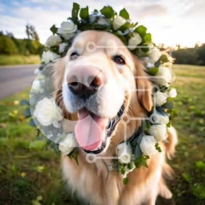 Intra Συλλεκτικό Ξύλινο Παζλ Plywood  4mm - Σκύλος Γκόλντεν Ριτρίβερ με λευκά λουλούδια Σε Ξύλινο Κουτί - Διαστάσεις: 10x10 cm – 25 κομμάτια - Image 1