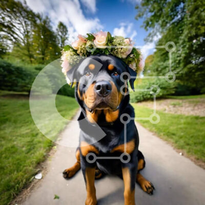 Intra Συλλεκτικό Ξύλινο Παζλ Plywood  4mm - Σκύλος με στέμμα λουλουδιών σε εξωτερικούς χώρους Σε Ξύλινο Κουτί - Διαστάσεις: 10x10 cm – 25 κομμάτια - Image 1