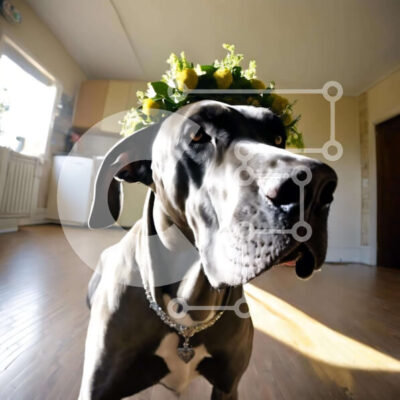 Intra Συλλεκτικό Ξύλινο Παζλ Plywood  4mm - Χαλαρό μεγάλο σκυλί που φορά κορώνα λουλουδιών Σε Ξύλινο Κουτί - Διαστάσεις: 10x10 cm – 25 κομμάτια - Image 1