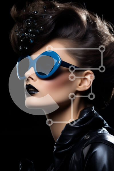 Intra Συλλεκτικό Ξύλινο Παζλ Plywood  4mm - Κομψή γυναίκα με μαύρα δερμάτινα ρούχα και μπλε γυαλιά ηλίου με σταγονίδια νερού Σε Ξύλινο Κουτί - Διαστάσεις Puzzle: 10x10 cm – 25 κομμάτια