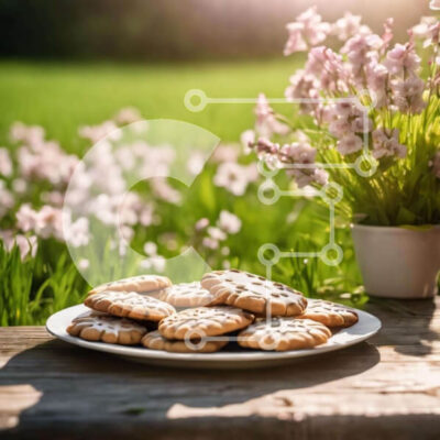 Intra Συλλεκτικό Ξύλινο Παζλ Plywood 4mm - Λευκό πιάτο με μπισκότα και λουλούδια Σε Ξύλινο Κουτί - Διαστάσεις: 10x10 cm – 25 κομμάτια - Image 1