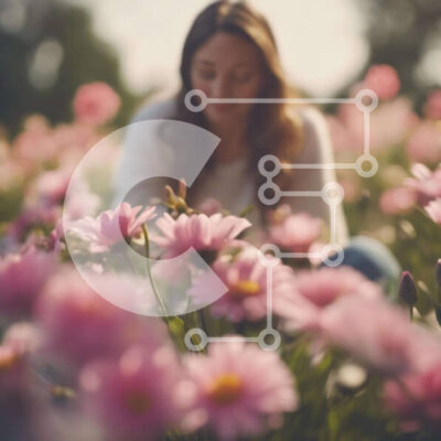 Intra Συλλεκτικό Ξύλινο Παζλ Plywood  4mm - Γυναίκα που διαλογίζεται σε ένα πεδίο με ροζ λουλούδια Σε Ξύλινο Κουτί - Διαστάσεις: 10x10 cm – 25 κομμάτια - Image 1