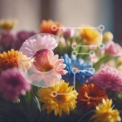 Intra Συλλεκτικό Ξύλινο Παζλ Plywood  4mm - Πολύχρωμο μπουκέτο λουλουδιών με μαργαρίτες, ζέρμπερες και γαρύφαλλα Σε Ξύλινο Κουτί - Διαστάσεις: 10x10 cm – 25 κομμάτια - Image 1