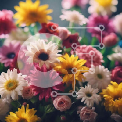 Intra Συλλεκτικό Ξύλινο Παζλ Plywood  4mm - Πολύχρωμο μπουκέτο λουλουδιών με μαργαρίτες, τριαντάφυλλα και γαρύφαλλα Σε Ξύλινο Κουτί - Διαστάσεις: 10x10 cm – 25 κομμάτια - Image 1