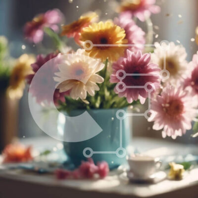 Intra Συλλεκτικό Ξύλινο Παζλ Plywood  4mm - Πολύχρωμο βάζο λουλουδιών με φλιτζάνι καφέ στο τραπέζι Σε Ξύλινο Κουτί - Διαστάσεις: 10x10 cm – 25 κομμάτια - Image 1