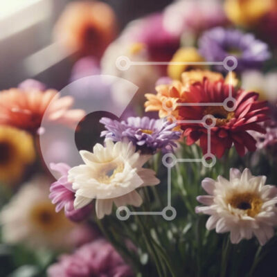 Intra Συλλεκτικό Ξύλινο Παζλ Plywood  4mm - Πολύχρωμο μπουκέτο λουλουδιών με μαργαρίτες, γαρύφαλλα και ζέρμπερες Σε Ξύλινο Κουτί - Διαστάσεις: 10x10 cm – 25 κομμάτια - Image 1