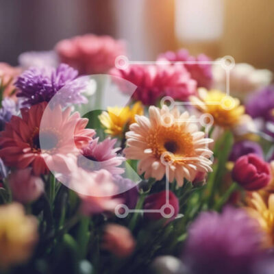 Intra Συλλεκτικό Ξύλινο Παζλ Plywood 4mm - Πολύχρωμο μπουκέτο λουλουδιών σε ροζ, μωβ, κίτρινο και λευκό Σε Ξύλινο Κουτί - Διαστάσεις: 10x10 cm – 25 κομμάτια - Image 1