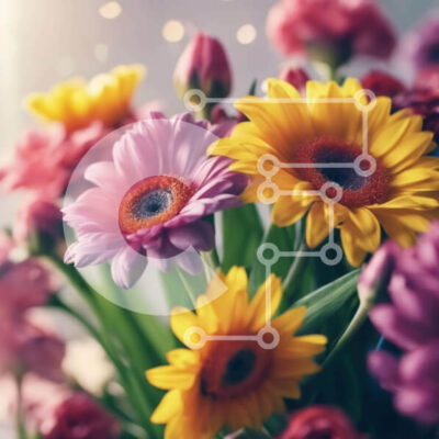 Intra Συλλεκτικό Ξύλινο Παζλ Plywood  4mm - Πολύχρωμο μπουκέτο λουλουδιών με ροζ, κίτρινα και μωβ λουλούδια Σε Ξύλινο Κουτί - Διαστάσεις: 10x10 cm – 25 κομμάτια - Image 1