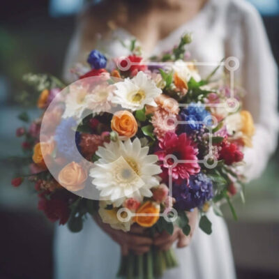 Intra Συλλεκτικό Ξύλινο Παζλ Plywood 4mm - Νύφη που κρατά πολύχρωμη ανθοδέσμη για τη γαμήλια τελετή Σε Ξύλινο Κουτί - Διαστάσεις: 10x10 cm – 25 κομμάτια - Image 1