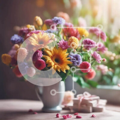 Intra Συλλεκτικό Ξύλινο Παζλ Plywood  4mm - Πολύχρωμο μπουκέτο λουλουδιών και δώρα για ειδική περίσταση Σε Ξύλινο Κουτί - Διαστάσεις: 10x10 cm – 25 κομμάτια - Image 1