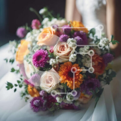 Intra Συλλεκτικό Ξύλινο Παζλ Plywood  4mm - Νύφη που κρατά πολύχρωμη ανθοδέσμη στο νυφικό Σε Ξύλινο Κουτί - Διαστάσεις Puzzle: 10x10 cm – 25 κομμάτια - Image 1