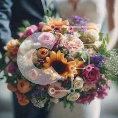 Intra Συλλεκτικό Ξύλινο Παζλ Plywood  4mm - Γαμήλιο ζεύγος που κρατά μια πολύχρωμη ανθοδέσμη Σε Ξύλινο Κουτί - Διαστάσεις: 10x10 cm – 25 κομμάτια - Image 1