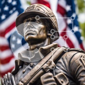 Intra Συλλεκτικό Ξύλινο Παζλ Plywood  4mm - Άγαλμα αμερικανικού στρατιώτη με αμερικανικές σημαίες Σε Ξύλινο Κουτί - Διαστάσεις Puzzle: 10x10 cm – 25 κομμάτια - Image 1