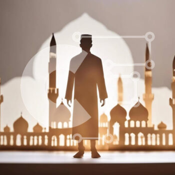 Intra Συλλεκτικό Ξύλινο Παζλ Plywood  4mm - Σιλουέτα του Ισλαμικού άνδρα μπροστά από δύο τζαμιά Σε Ξύλινο Κουτί - Διαστάσεις Puzzle: 10x10 cm – 25 κομμάτια - Image 1