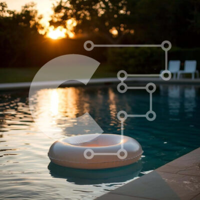 Intra Συλλεκτικό Ξύλινο Παζλ Plywood  4mm - Σκηνή χαλάρωσης πισίνας στο ηλιοβασίλεμα Σε Ξύλινο Κουτί - Διαστάσεις Puzzle: 10x10 cm – 25 κομμάτια - Image 1