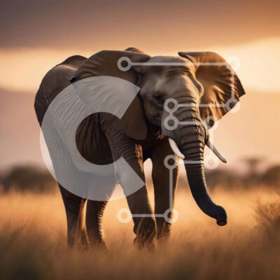 Intra Συλλεκτικό Ξύλινο Παζλ Plywood  4mm - Ελέφαντας στο γρασίδι στο ηλιοβασίλεμα Σε Ξύλινο Κουτί - Διαστάσεις: 10x10 cm – 25 κομμάτια - Image 1