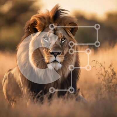 Intra Συλλεκτικό Ξύλινο Παζλ Plywood  4mm - Λιοντάρι στα λιβάδια με άλλα αφρικανικά άγρια ​​ζώα Σε Ξύλινο Κουτί - Διαστάσεις: 10x10 cm – 25 κομμάτια - Image 1