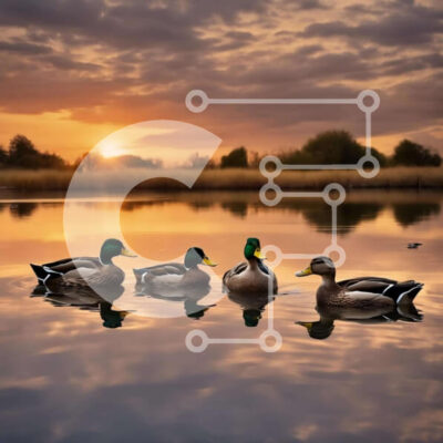 Intra Συλλεκτικό Ξύλινο Παζλ Plywood  4mm - Πάπιες που κολυμπούν στο ηλιοβασίλεμα Σε Ξύλινο Κουτί - Διαστάσεις: 10x10 cm – 25 κομμάτια - Image 1