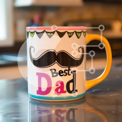 Intra Συλλεκτικό Ξύλινο Παζλ Plywood  4mm - Πολύχρωμη κούπα καφέ με μουστάκι και "καλύτερος μπαμπάς" Σε Ξύλινο Κουτί - Διαστάσεις Puzzle: 10x10 cm – 25 κομμάτια - Image 1