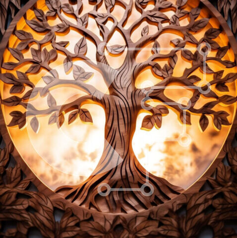 Intra Συλλεκτικό Ξύλινο Παζλ Plywood  4mm - Περίτεχνα σκαλισμένο ξύλινο γλυπτό δέντρου της ζωής Σε Ξύλινο Κουτί - Διαστάσεις Puzzle: 10x10 cm – 25 κομμάτια - Image 1