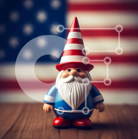 Intra Συλλεκτικό Ξύλινο Παζλ Plywood 4mm - Παιχνίδι Gnome με αμερικανική σημαία Σε Ξύλινο Κουτί - Διαστάσεις Puzzle: 10x10 cm – 25 κομμάτια - Image 1