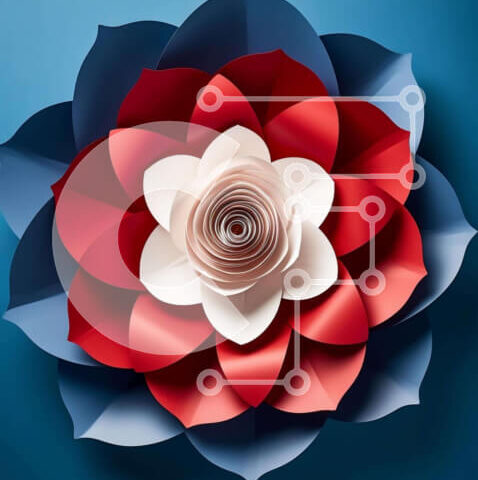 Intra Συλλεκτικό Ξύλινο Παζλ Plywood  4mm - Λουλούδι από χαρτί κόκκινο, λευκό και μπλε Σε Ξύλινο Κουτί - Διαστάσεις Puzzle: 10x10 cm – 25 κομμάτια - Image 1