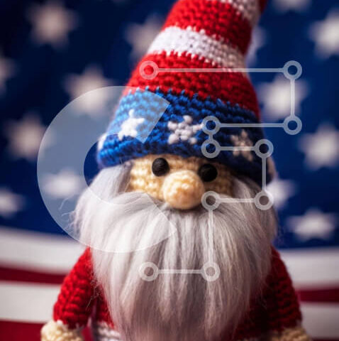 Intra Συλλεκτικό Ξύλινο Παζλ Plywood  4mm - Κροσέ στοιχειό με πατριωτική ενδυμασία με φόντο την αμερικανική σημαία Σε Ξύλινο Κουτί - Διαστάσεις: 10x10 cm – 25 κομμάτια - Image 1