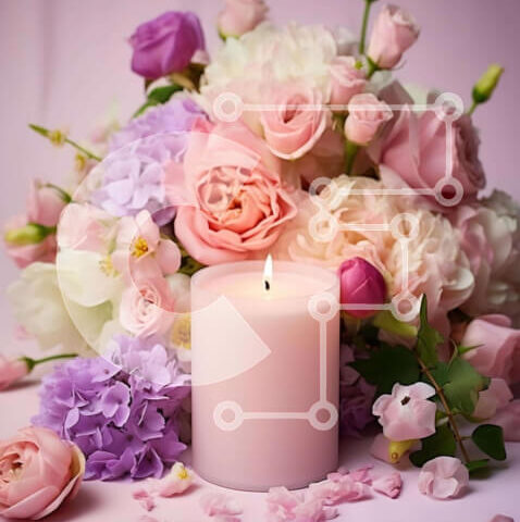 Intra Συλλεκτικό Ξύλινο Παζλ Plywood 4mm - Ανάποδα μπουκέτο κεριών με ροζ, μωβ και λευκά λουλούδια Σε Ξύλινο Κουτί - Διαστάσεις Puzzle: 10x10 cm – 25 κομμάτια - Image 1