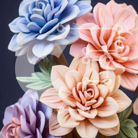 Intra Συλλεκτικό Ξύλινο Παζλ Plywood 4mm - Μπουκέτο τεχνητό λουλούδι σε αποχρώσεις του ροζ, του μπλε και του μωβ Σε Ξύλινο Κουτί - Διαστάσεις Puzzle: 10x10 cm – 25 κομμάτια - Image 1