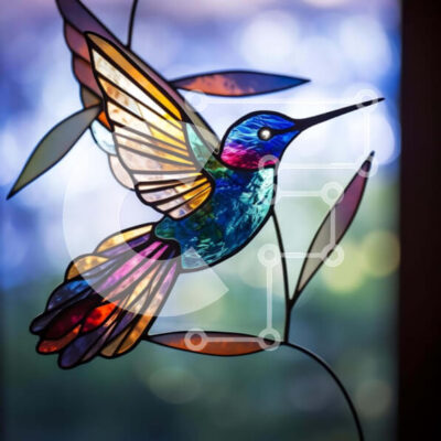 Intra Συλλεκτικό Ξύλινο Παζλ Plywood 4mm - Πολύχρωμο κολίβριο σε βιτρό παράθυρο Σε Ξύλινο Κουτί - Διαστάσεις Puzzle: 10x10 cm – 25 κομμάτια - Image 1