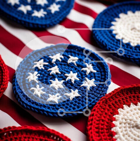 Intra Συλλεκτικό Ξύλινο Παζλ Plywood  4mm - Σουβέρ με κροσέ σε τραπεζομάντιλο με αμερικανική σημαία Σε Ξύλινο Κουτί - Διαστάσεις: 10x10 cm – 25 κομμάτια - Image 1