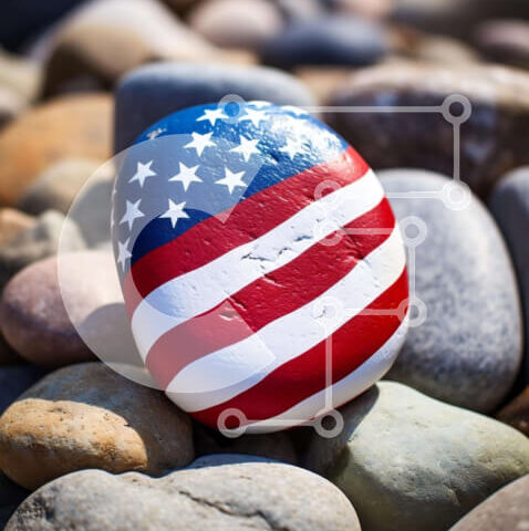 Intra Συλλεκτικό Ξύλινο Παζλ Plywood 4mm - Βράχος με αμερικανική σημαία ανάμεσα στην ομάδα βράχων Σε Ξύλινο Κουτί - Διαστάσεις Puzzle: 10x10 cm – 25 κομμάτια - Image 1