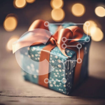 Intra Συλλεκτικό Ξύλινο Παζλ Plywood  4mm - Μπλε Κουτί δώρου με πορτοκαλί κορδέλα και φώτα Bokeh Σε Ξύλινο Κουτί - Διαστάσεις: 10x10 cm – 25 κομμάτια - Image 1