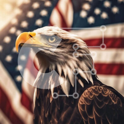 Intra Συλλεκτικό Ξύλινο Παζλ Plywood  4mm - Φαλακρός αετός με αμερικανική σημαία Σε Ξύλινο Κουτί - Διαστάσεις: 10x10 cm – 25 κομμάτια - Image 1