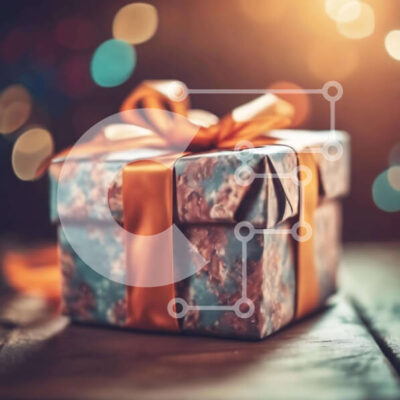 Intra Συλλεκτικό Ξύλινο Παζλ Plywood  4mm - Ευέλικτο κουτί δώρου με πορτοκαλί κορδέλα και φώτα Bokeh Σε Ξύλινο Κουτί - Διαστάσεις Puzzle: 10x10 cm – 25 κομμάτια - Image 1